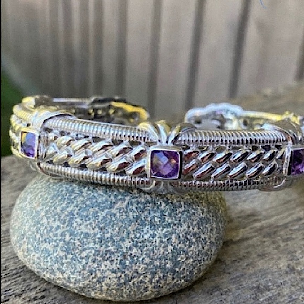 JUDITH RIPKA Bracelet Amethyst 925 Sterling Silver Hinged Cuff - Picture 2 of 10